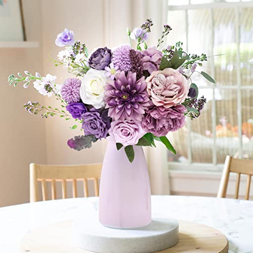 AmyHomie Artificial Purple Flowers Combo Silk Mix Peony Rose Hydrangea Fake Flowers w/Stem for DIY Wedding Bouquets Centerpieces Arrangements Table Party Bridal Baby Shower Home Fall Decor - color: Purple