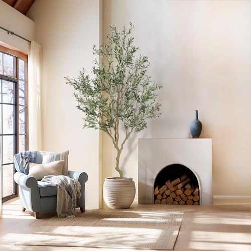 Nafresh Tall Faux Olive Tree，9ft（108in） Realistic Potted Silk Artificial Olive Tree， Fake Olive Trees Indoor with Green Leaves and Big Fruits for Home Office Living Room Stairs Patio Decor. - size: 9ft
