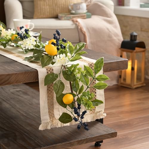 Valery Madelyn 6ft Artificial Lemon Garland for Mantel Summer Decor(Thin) | Faux Lemons Eucalyptus & Blueberry Summer Garland with Lights for Stairs Table Fireplace Farmhouse Kitchen Home Decor - size: Medium