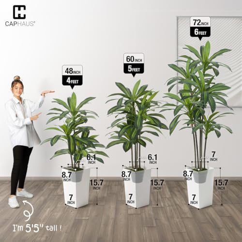 Fencer Wire Artificial Dracaena Tree 6FT – Tall Faux Dracaena Floor Plant in White Planter, Low Maintenance Large Indoor Tree for Living Room Office Corner - size: 6ft