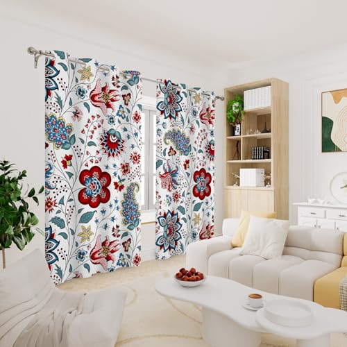 Renaiss Boho Floral Blackout Curtains, Bohemian Flower Plant Print Thermal Insulated Bedroom Window Curtains, Botanical Art Window Curtains for Kitchen, 45" L x 29" W 2 Panel Set - color: Bohemian, size: 29"W x 45"L (Pack of 2)