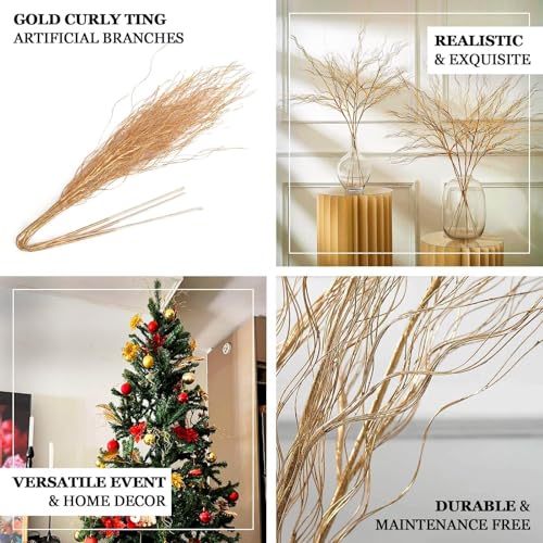 Efavormart 4 Pack 39 inch Metallic Gold Artificial DIY Long Stem Twig Vase Fillers, Bendable Craft Curly Willow Branches for Grand Centerpieces and Floor Vases - color: Type15