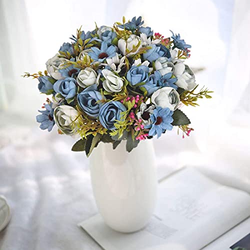 Artificial Peony Flowers, Fake Silk Plastic Plants Wedding Bridal Bouquet Party Indoor Outdoor DIY Home Garden Verandah Corridor Table Arrangements Decoration - Blue 4 Pack - color: Peony / Blue / 4pcs