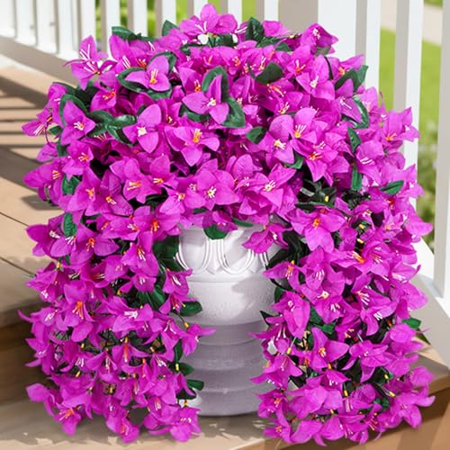 Lifewit Artificial Bougainvillea Flowers, 2 PCS Plastic Long Trailing Vines Fake Flowers for Outdoor Indoor Garden Porch Patio Balcony Decor, UV Resistant, Purple - color: Purple