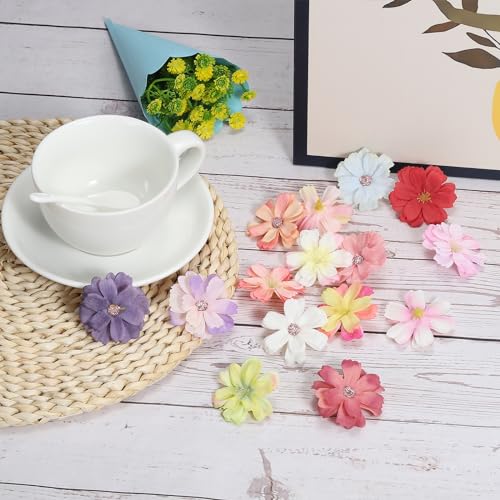PATIKIL Fake Flower Heads for Crafts, 30 Pcs Faux Flower Bulk Mini Artificial Silk Flowers Embellishments Cherry Blossom for Wreath Wedding Party Decoration, Red - color: Red