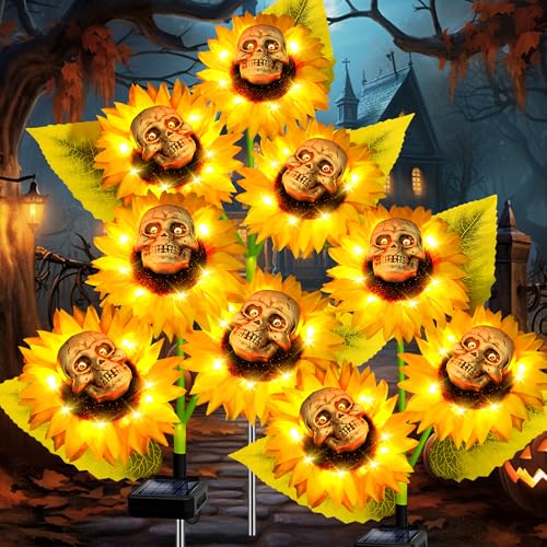 Halloween Decorations Outdoor, 3 Pack Solar Scary Skull Sunflowers Lights,Waterproof Solar Flowers Lights Garden Decor for Halloween Yard Patio Lawn Party Decor - color: Warm White, size: Skull Sunflower-3 Pack