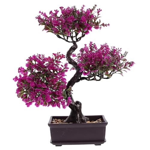 Cabilock Artificial Bonsai Tree, Fake Potted Bonsai Plants Decoration, Desktop Realistic Welcoming Pine Ornament for Home Office Entryway Chests Decor, Red (Purple) - color: Purple