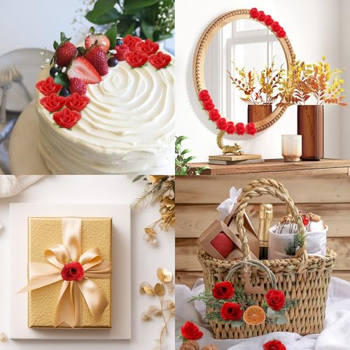SITUMEIZI 100 Pcs 1.3 inches Mini Red Rose Head Fake Red Roses Artificial Flowers for Wedding Decor, Graduation Cap, Cake, DIY Flower Wall Mother's Day Home Party Decor - color: Red
