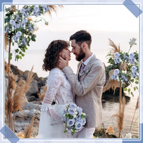 Yunsailing 8 Packs Artificial Peony Flowers Faux Silk Hydrangea Bouquet Vintage Wedding Home Table for Door Decor Reusable Bouquet of Rose Flowers for Valentine Wedding Birthday Party(Blue White) - color: Blue White, style: Hydrangea