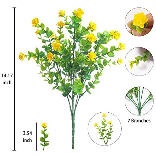 Artificial Flowers Outdoor,UV Resistant Fake Flowers 20 Bundles Faux Outdoor Plants Plastic Flowers Greenery Bushes for Indoor Outside Home Porch Decoration (Yellow) - color: Yellow, size: 20 Bundles
