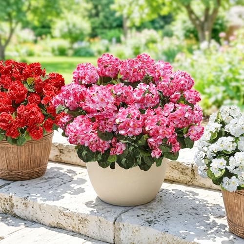 Fake Geraniums Artificial Flowers for Outdoors Outside, 6 Bundles Pink Silk Geraniums Fake Flowers Plants UV Resistant Realistic Faux Flowers for Outdoor Planters Garden Balcony Yard Porch Indoor - color: Pink