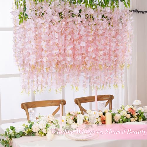 40 Pack Light Pink Wisteria Hanging Flowers, Fake Hanging Flowers for Decoration, Artificial Hanging Flowers,Vines for Bedroom,Flower Garland for Home,Party,Garden, Wall,Wedding Decoration(3.6 Ft/Pcs) - color: Light Pink, size: 40 Pcs