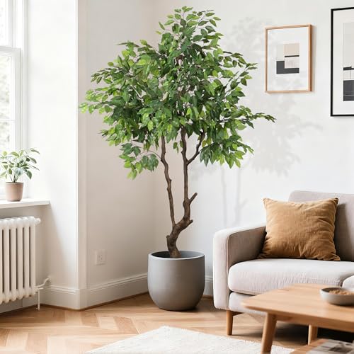 Artificial Ficus Tree 6ft(72in) Faux Floor Potted Tree for Indoor Decor Large Realistic Trees Plants with Silk Leaves and Natural Wood Trunk for Home Living Room,Office Foyer Decor. - color: Ficus Tree, size: 6ft