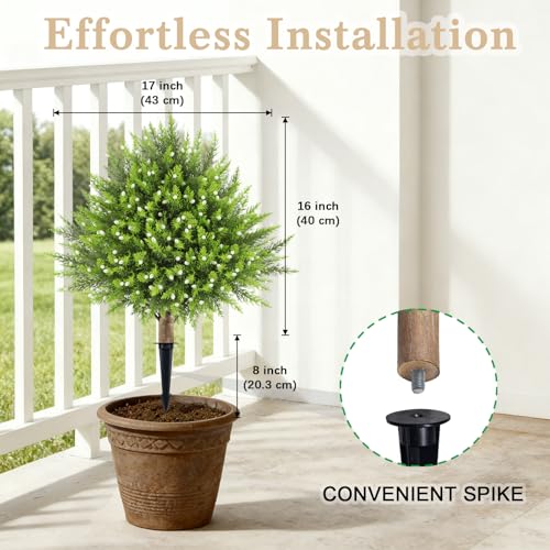 Artificial Ceder Topiary Trees, 24" UV Resistant Faux Plants Shrubs Bushes for Front Door Indoor Outdoor Home Decor - color: Green-berries