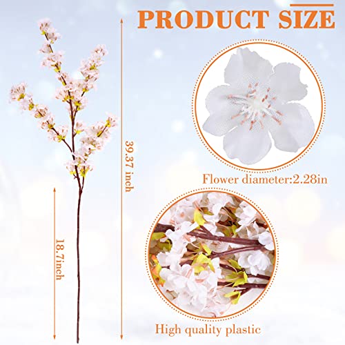 Giegxin 8 Pcs Silk Cherry Blossom Branches Cherry Blossom Tree Stems Long Stem Artificial Flowers for Tall Vase Flowers for Home Wedding Vase Floral Arrangements (White,39.4") - color: White, size: 39.4"