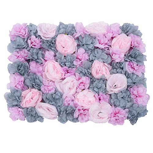 Flower Wall Panel, 6Pcs Artificial Rose Dahlia Flower Wall Mat Floral Backdrop Artificial Silk Flower Panels for Wall Decoration Wedding Party (Grey Purple, Pink)… - color: 6 Pcs Grey Purple, Pink