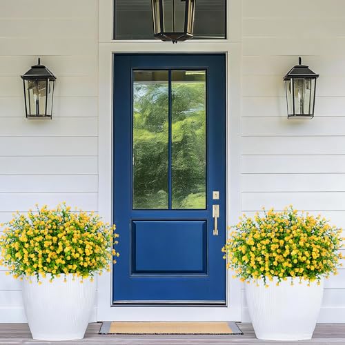 Yastouay Artificial Flowers for Outdoors UV Resistant, 22 Bundles Yellow Realistic Fake Outdoor Flowers Fake Plants, Faux Flowers for Outdoor Planters Front Porch Garden Window Box Farmhouse Decor - color: Yellow, size: 22 Bundles