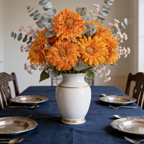 Kimura's Cabin 5Pcs Fake Sunflowers Artificial Flowers 16.5" Long Stem Indoor Fake Flowers in Vase for Wedding Bouquets Home Autumn Garden Outdoor Coffee Table Centerpiece Decor Orange Flowers - color: Orange Yellow