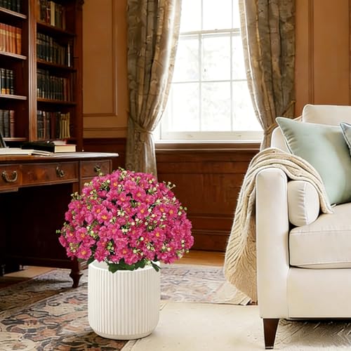 24” Artificial Flowers for Outdoors, Set of 2 UV Resistant Faux Plants in Cement Pots, Fake Floral Look Real for Front Porch, Entryway & Indoor Spring Decor - color: Artificial Flower Rose Red