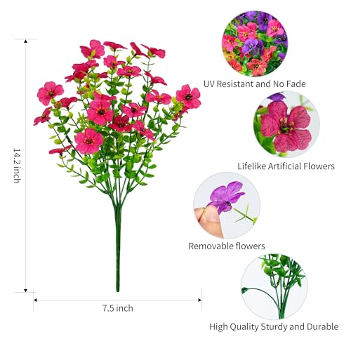 16 Bundles Artificial Fake Flowers Plants for Outdoors Spring Summer Decor,Faux Flowers Plant Silk Daisy UV Resistant for Outside Planters Front Porch Patio Yard Garden Home(Red,Purple,Yellow,Fuchsia) - color: Mix Red Purple Yellow Fuchsia