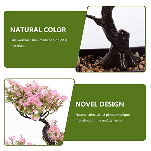 EXCEART Artificial Bonsai Tree Pink Faux Potted Plant Realistic Small Simulated Plant for Home Office Desk Decor 5.5X4.9X1.5 Inch Desktop Ornament - color: Pink