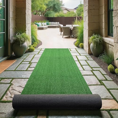 Sweethome Meadowland Collection Indoor and Outdoor Green Artificial Grass Turf Runner Rug 3'0" X 7'3" Green Artificial Grass/Pet mat with Rubber Backed - color: Green Turf, size: 3' x 7'3" (Rectangular)