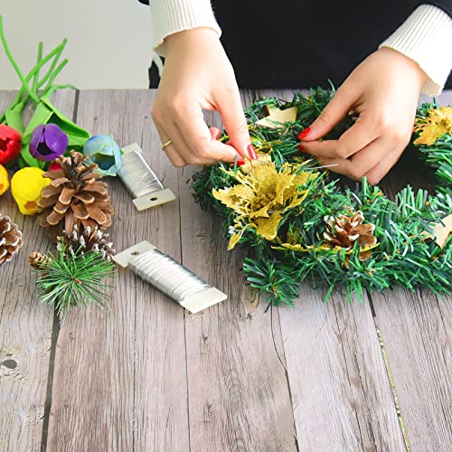 Hapeper 22 Gauge Floral Flexible Wire for Christmas Wreath Tree, Flower Arrangements, 3 Pack 114 Yards (Silver) - color: Silver