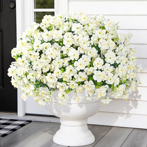 MARTINE MALL 24 Bundles Look Real Artificial Flowers for Outdoors, Realistic Fake Outdoor Flowers, UV Resistant Silk Flowers for Outside Faux Flowers Plants for Outdoor planters Porch, White - color: White, size: 24 Bundles