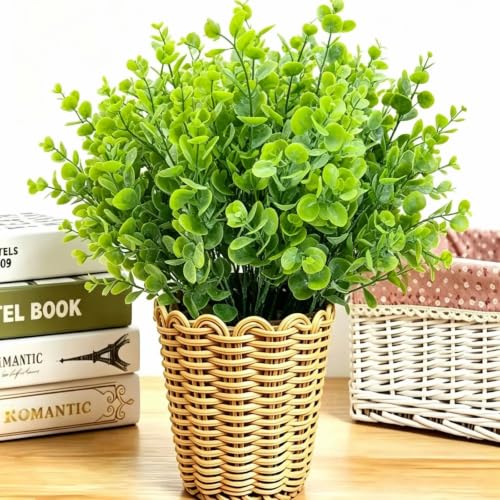 8 Bundles Multi Colored Artificial Eucalyptus Leaves, Plastic Plants, Outdoor Plants, Indoor Decorative Artificial Plants, Porch Window Frames, Green Plant Decorations (8, Light Green) - color: Light Green