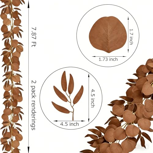 CQURE 12 Pack 84Ft Eucalyptus Garland,Artificial Eucalyptus Willow Leaves Table Greenery Garland Wreath Vines for Wedding Party Table Fireplace Bedroom Wall Room Decor - size: 84Ft-12Pack-Willow-Brown