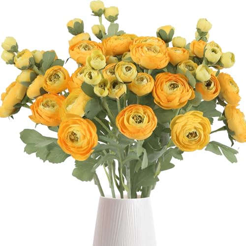 5PCS Ranunculus Artificial Flowers 60Heads Yellow Faux Peonies with Stem Real Touch 21.65" Silk Ranunculus Fake Flowers for DIY Craft Wedding Floral Arrangements Home Table Decor(Yellow) - color: Yellow