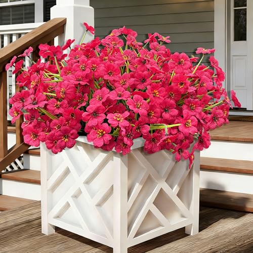 20 Bundles Fuchsia Artificial Flowers for Outdoors, UV Resistant Fake Flowers with Plastic Plants for Outside , Faux magenta Silk Flower for outdoor Planters ,Hot Pink Realistic Plant Decor-Rosy - color: Fuchsia