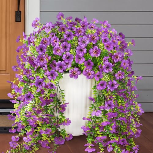 ZFProcess Artificial Hanging Flowers Plants for Outdoor Spring Summer Decoration, 2PCS Faux Silk Daisy UV Resistant Look Real for Outside Home Indoor Planter Porch Garden Yard Decor(Purple) - color: A Purple