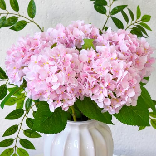 5 Pcs Hydrangea Artificial Flowers, Faux Silk Hydrangea Flores with Stems, Fake Flowers for Valentine Wedding Bouquet Kitchen Home Office Party Tables Vase Outdoor Decor (Pink, 18.5 Inches) - color: Pink