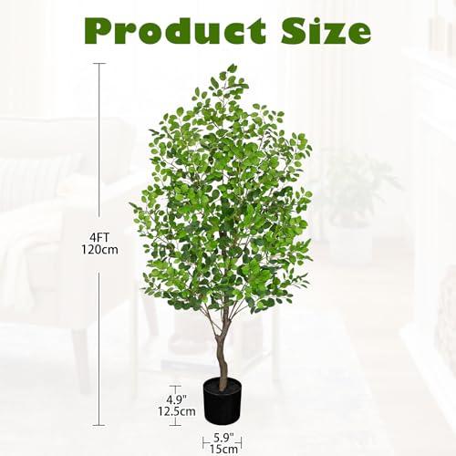 4 Ft Artificial Tree in Pot, Realistic Faux Foliage with UV Resistant Leaves, Easy Assembly for Corner Floor Farmhouse Home Decor - color: Green-4ft
