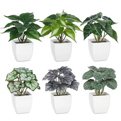 Briful 6PCS Fake Plants Potted Artificial Plants, Mini Faux Plants in White Pots Greenery Décor for Home Office Table Shelf Bathroom Farmhouse Indoor Decoration - color: Type#4