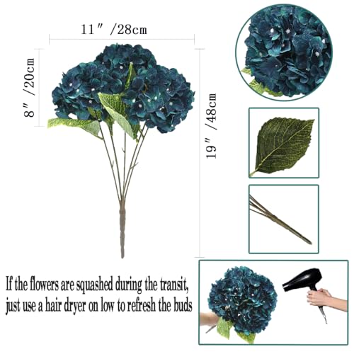 2Bouquets Artificial Fake Flowers Plants Silk Hydrangea Arrangements Wedding Bouquets Decorations Plastic Floral Home Kitchen Garden Party Festival Bar DIY((Dark Peacock Blue) - color: Dark Peacock Dlue