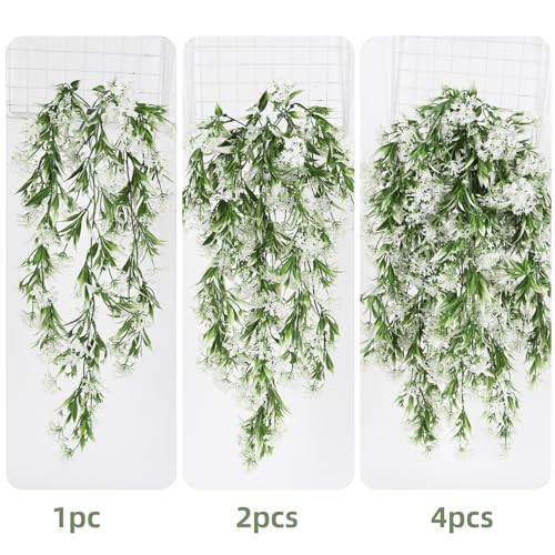 RECUTMS Artificial Hanging Plants 4 Pcs Ferns Plants Large Faux Artificial Hanging Plants Wall Plants Fake Ivy Room Decor Home Garden Wedding Party Indoor Outdoor Decorations(White) - color: Style1-white