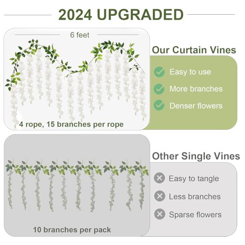 ZINHO 60 Branches Wisteria Hanging Flowers, Artificial White Wisteria Flowers Garland for Wedding Arch Ceremony Party Garden Home Backdrop Decor - color: White