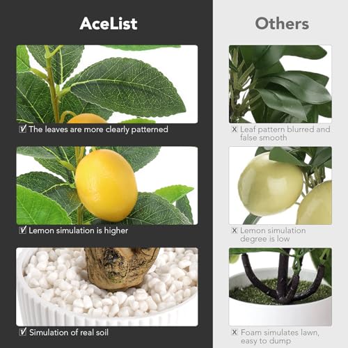 AceList Artificial Lemon Tree with White Pot, 18” Faux Citrus Plant for Kitchen, Bathroom, Office or Shelf Decor, Vibrant Year-Round Home Accent Gift - color: Lemon