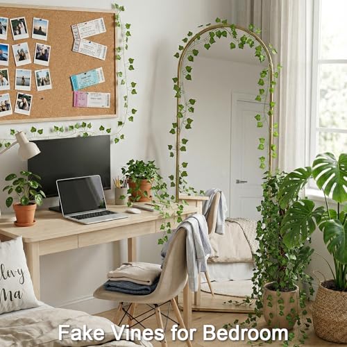 suddus Fake Vines for Room Decor 3 Pack 99 Ft Aesthetic Artificial Plant Ivy Garland Hanging Greenery Leaves Decoration for Home Bedroom Wall Wedding Party Indoor Outdoor - color: Ivy, size: Fake Vines-3 Pack