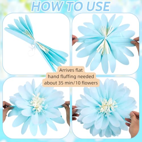 Blue Paper Flowers, 10 Pcs 20 Inch 14 Inch Large Paper Flowers for Blue Party Decorations, Girl Women Birthday Decorations, Tissue Paper Flower Decoration for Backdrop, Classroom and Wall Decor - color: Blue