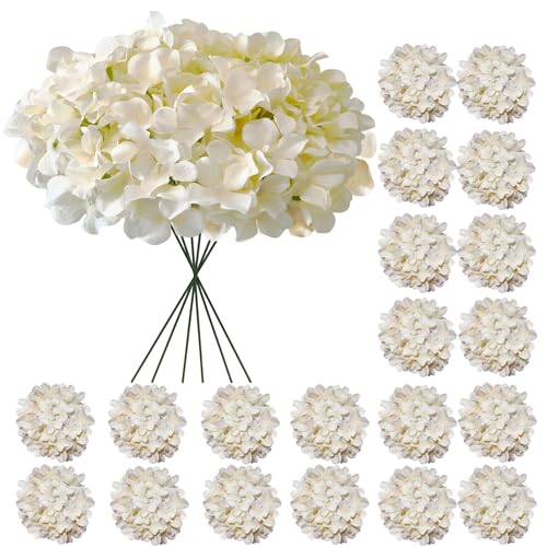 Hydrangea Artificial Flowers, 20 Pcs Champagne Hydrangea Artificial Flowers Bulk, Faux Hydrangea Flowers for Outdoor, Fake Silk Ivory Hydrangea Flowers with Stems for Wedding Decoration Decor - color: Champagne, size: 20 Pcs