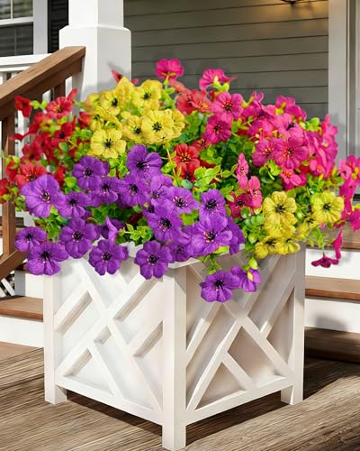 10 Bundles Spring Artificial Flowers for Outdoor,UV Resistant Fade Proof Outdoor Fake Flowers, No Maintenance Needed for Porch, Yard, Garden Decor-Fully Enjoy Your Free Time - color: 3purple+3red+2rosy+2yellow