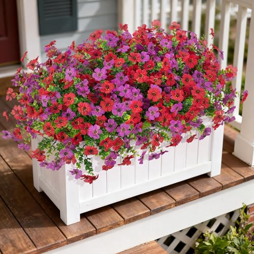 Artificial Fake Flowers Plants for Outdoor Spring Decor, 12 Bundles Faux Silk Flowers for Outdoor Outside Planter Colorful Daisy UV Resistant Look Real for Front Door Porch Patio Yard(Red Purple) - color: Red Purple