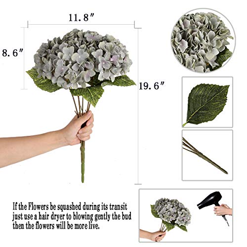 2Bouquets Artificial Fake Flowers Plants Silk Hydrangea Arrangements Wedding Bouquets Decorations Plastic Floral Home Kitchen Garden Party Festival Bar DIY (Gray Green,5 Flower Heads) - color: Gray Green，5 Flower Heads