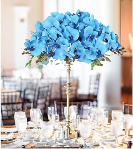 38 Inch Blue Orchids Artificial Flowers 6 PCS Fake Orchids Velvet Silk Orchids Faux Orchid Flowers Long Stem Artificial Flowers for Tall Vase for Home Wedding Decoration(Cyan Blue) - color: Cyan Blue