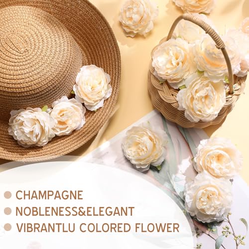Thiccywoov 50 Pcs Artificial Flowers, 3.2 Inches Silk Rose Head Flowers Fake No Stem for Wedding Bridal Bouquet Home Floral Decor DIY Centerpieces Arrangements Party Tables Decoration(Champagne) - color: Champagne