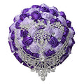 Sharebeauty 9.4 Inch Handmade Satin Rose Bridal Bouquet Toss Round Wedding Bouquet Throw Toss Artificial Flower Bunch Purple + Light Purple - color: W28717 Purple/Light Purple, size: 9.4"/24cm