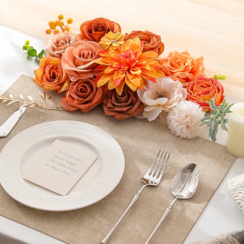 Garisey Artificial Flowers Combo, Mix Silk Flowers Roses, Peonies, Dahlias with Stems for DIY Wedding Bridal Bouquet, Baby Shower, Table Centerpieces, Home Decor, Floral Arrangements-Burnt Orange - color: Burnt Orange